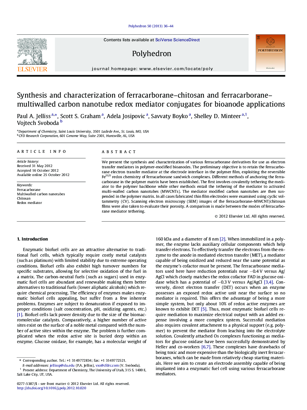 Synthesis and characterization of ferracarborane–chitosan and ferracarborane–multiwalled carbon nanotube redox mediator conjugates for bioanode applications