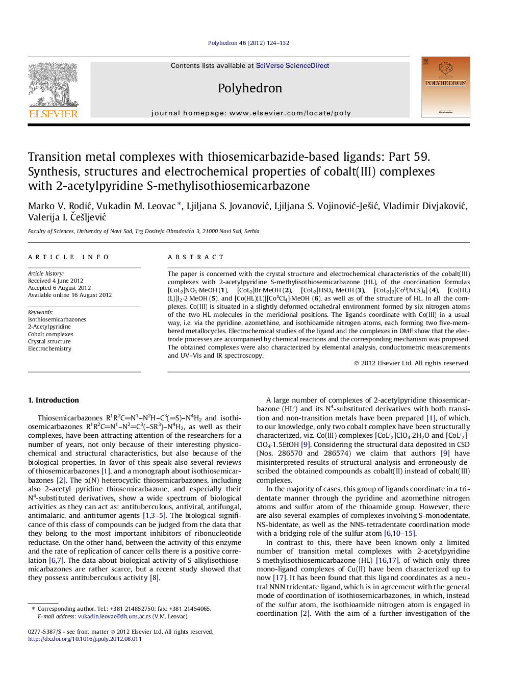 Transition metal complexes with thiosemicarbazide-based ligands: Part 59. Synthesis, structures and electrochemical properties of cobalt(III) complexes with 2-acetylpyridine S-methylisothiosemicarbazone