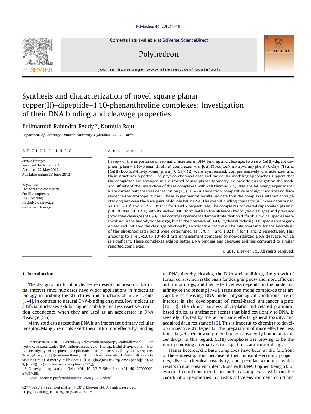 Synthesis and characterization of novel square planar copper(II)–dipeptide–1,10-phenanthroline complexes: Investigation of their DNA binding and cleavage properties