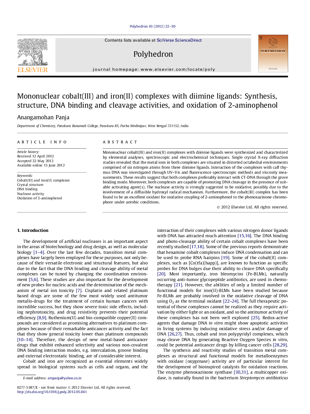 Mononuclear cobalt(III) and iron(II) complexes with diimine ligands: Synthesis, structure, DNA binding and cleavage activities, and oxidation of 2-aminophenol