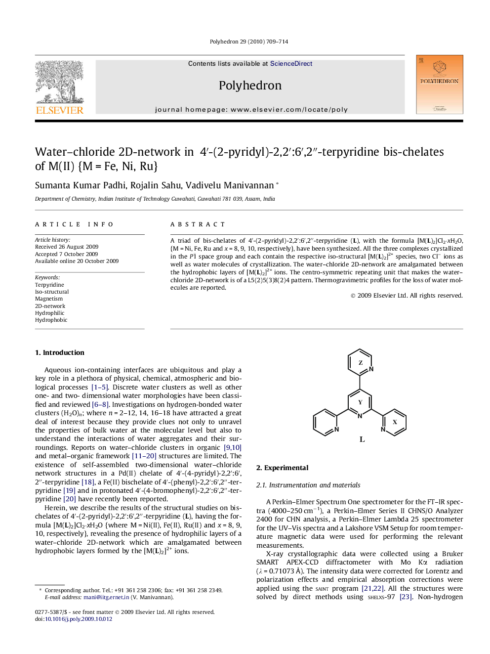 Water–chloride 2D-network in 4′-(2-pyridyl)-2,2′:6′,2′′-terpyridine bis-chelates of M(II) {M = Fe, Ni, Ru}