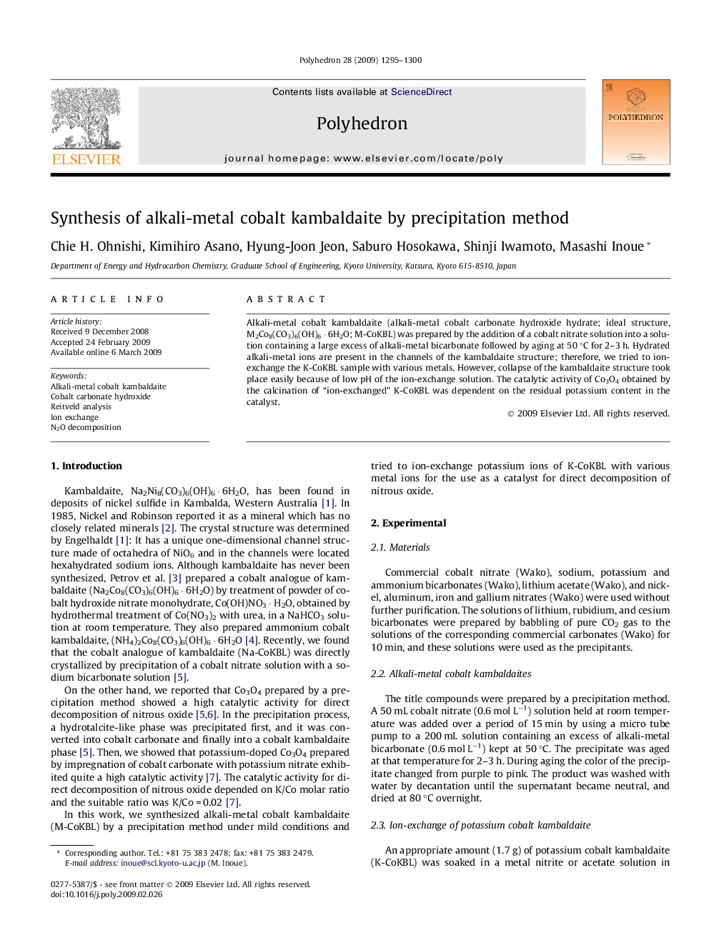 Synthesis of alkali-metal cobalt kambaldaite by precipitation method