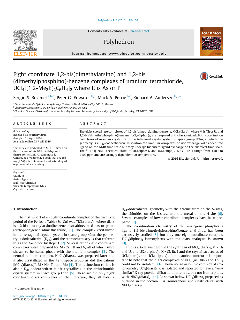 Eight coordinate 1,2-bis(dimethylarsino) and 1,2-bis(dimethylphosphino)-benzene complexes of uranium tetrachloride, UCl4[(1,2-Me2E)2C6H4]2 where E is As or P