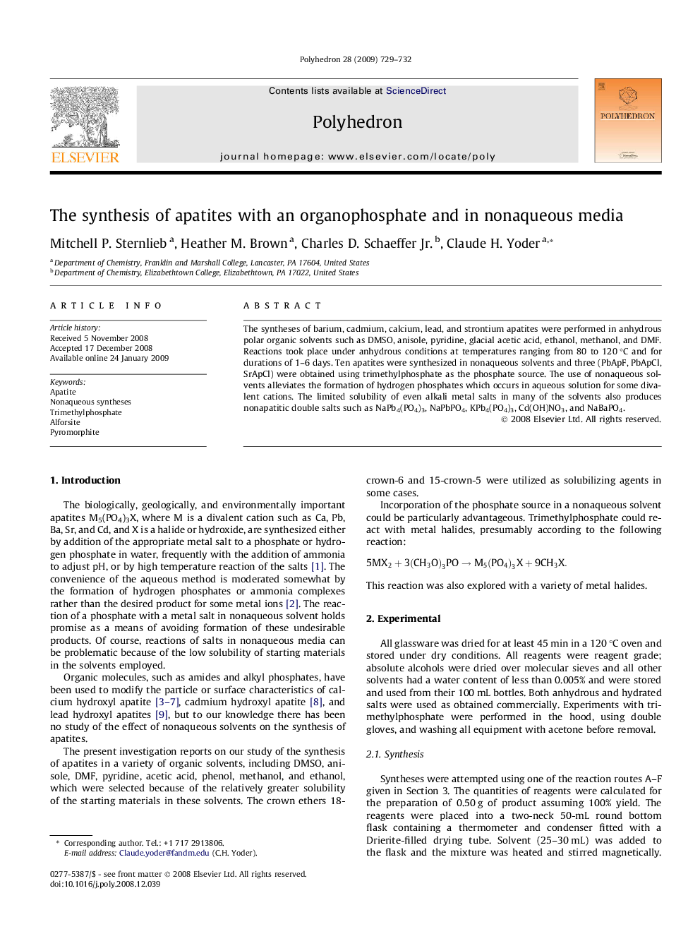 The synthesis of apatites with an organophosphate and in nonaqueous media