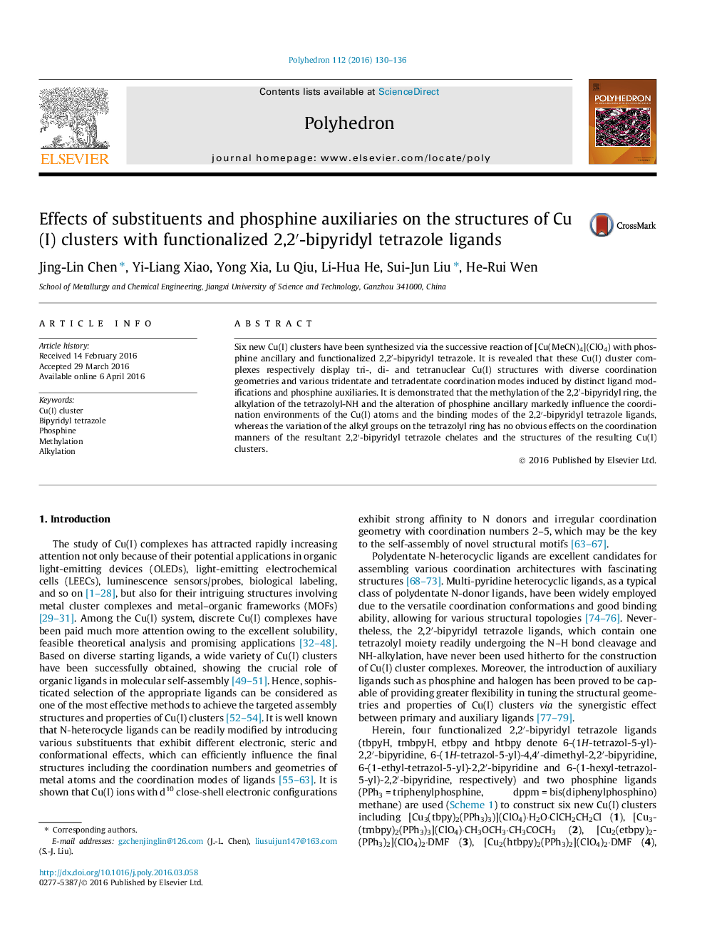 Effects of substituents and phosphine auxiliaries on the structures of Cu(I) clusters with functionalized 2,2′-bipyridyl tetrazole ligands