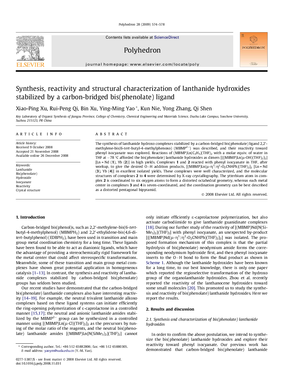 Synthesis, reactivity and structural characterization of lanthanide hydroxides stabilized by a carbon-bridged bis(phenolate) ligand