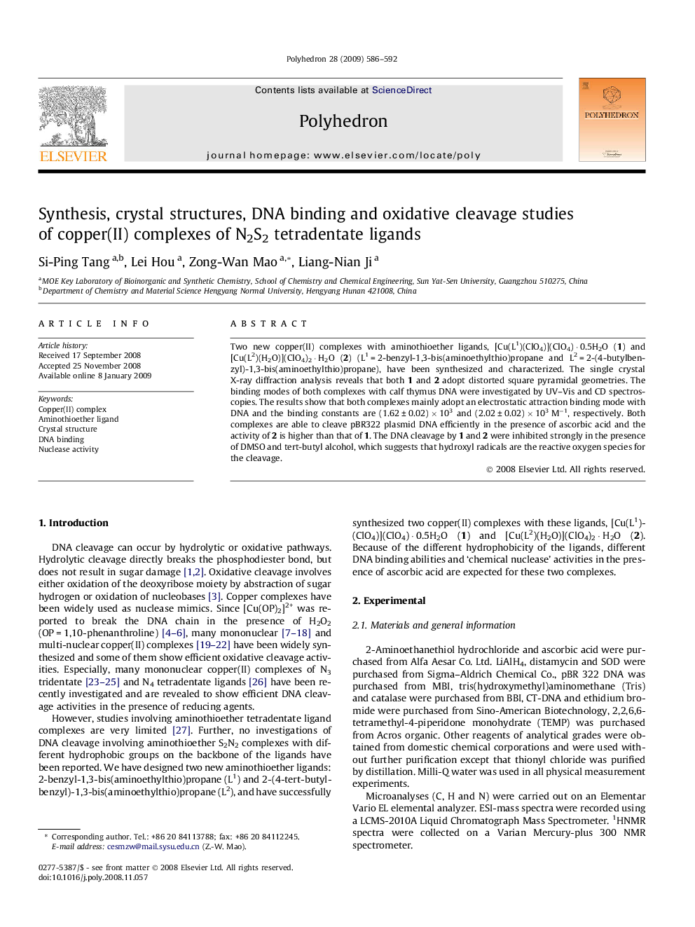 Synthesis, crystal structures, DNA binding and oxidative cleavage studies of copper(II) complexes of N2S2 tetradentate ligands