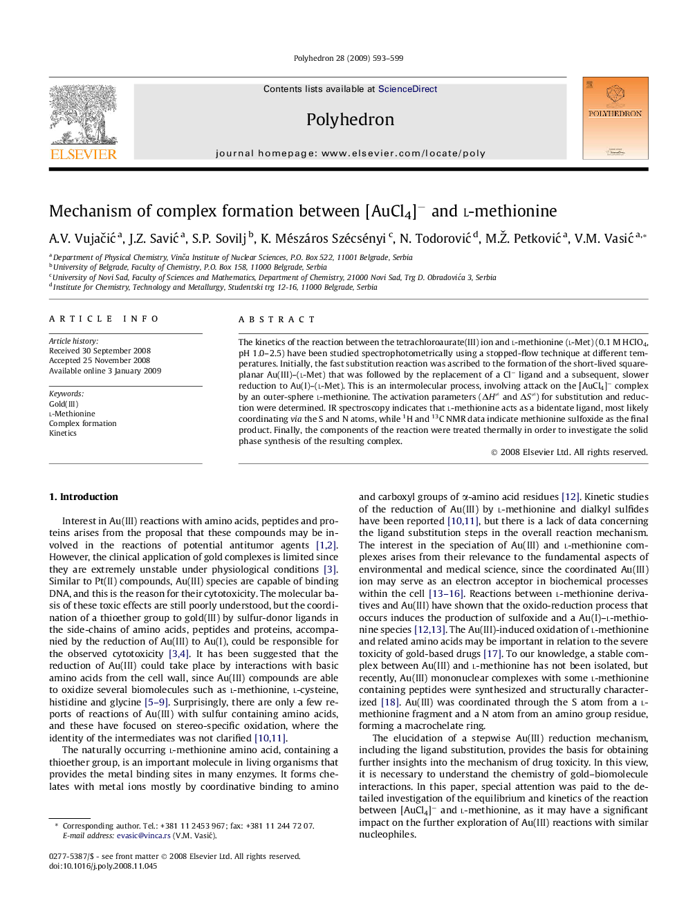 Mechanism of complex formation between [AuCl4]− and l-methionine