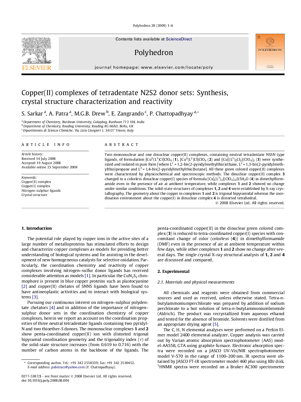 Copper(II) complexes of tetradentate N2S2 donor sets: Synthesis, crystal structure characterization and reactivity