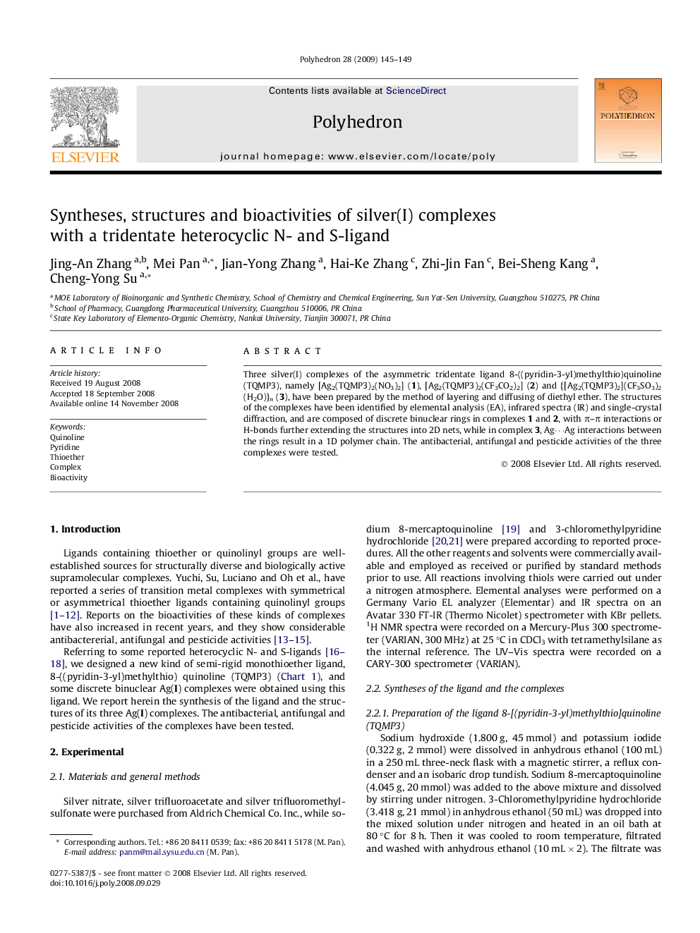 Syntheses, structures and bioactivities of silver(I) complexes with a tridentate heterocyclic N- and S-ligand