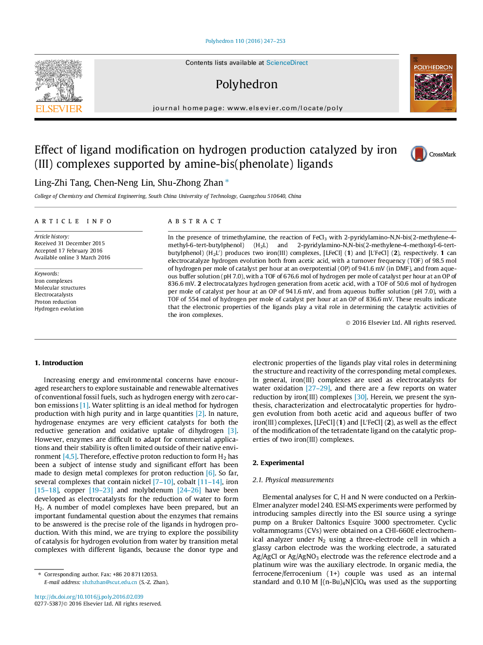 Effect of ligand modification on hydrogen production catalyzed by iron(III) complexes supported by amine-bis(phenolate) ligands