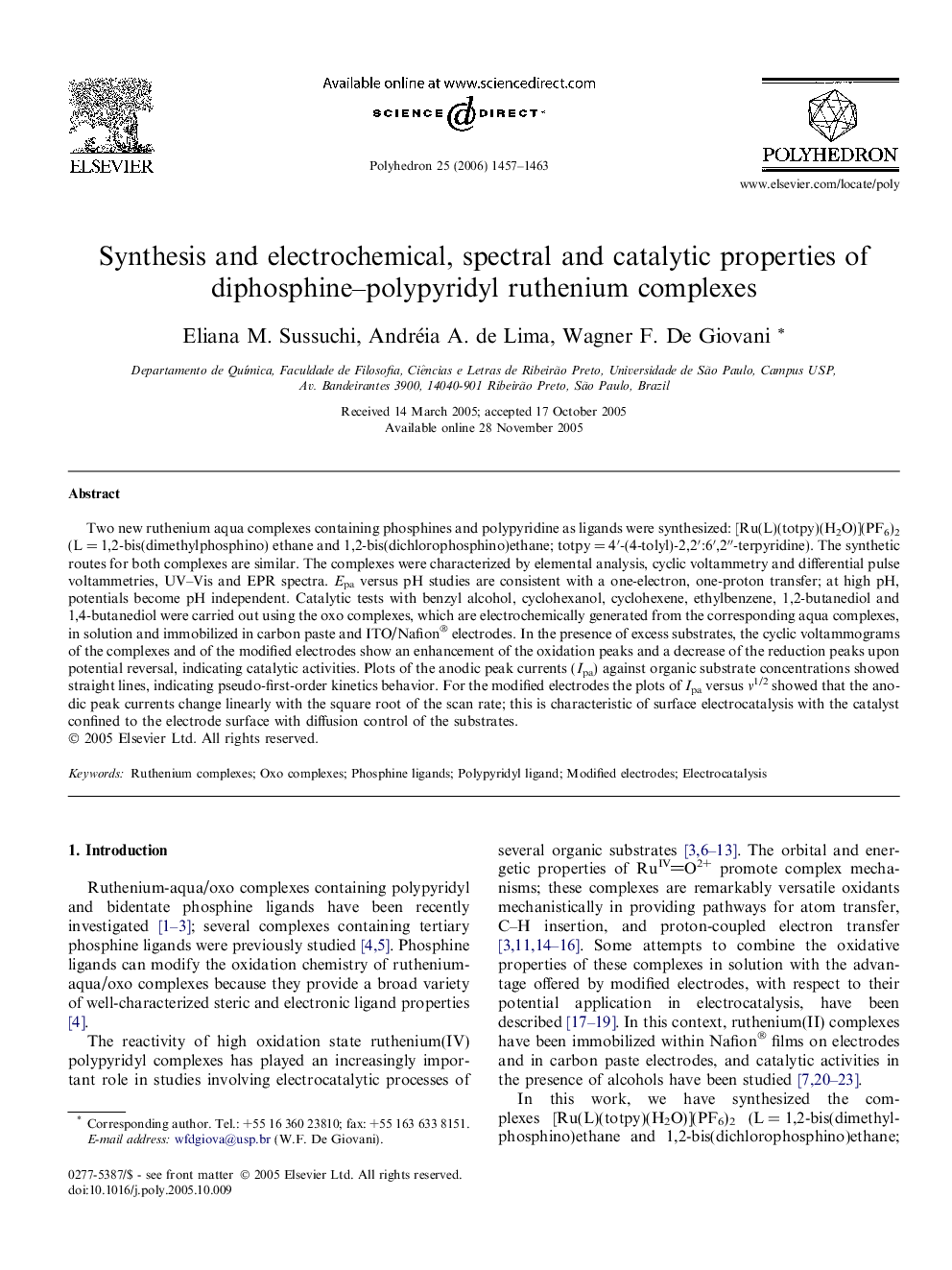 Synthesis and electrochemical, spectral and catalytic properties of diphosphine–polypyridyl ruthenium complexes