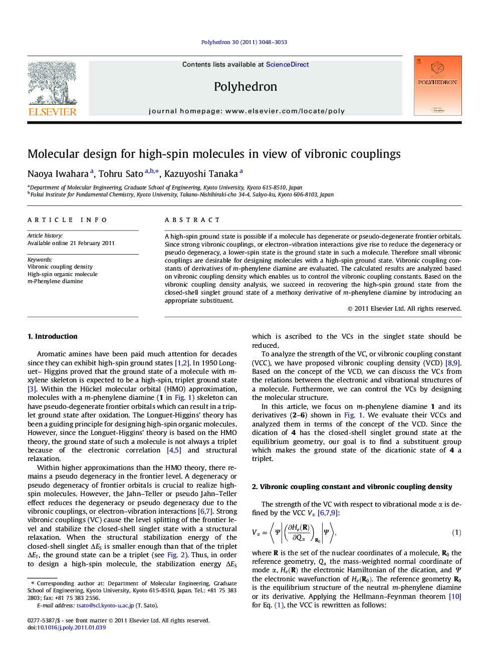 عکس صفحه اول مقاله: Molecular design for high-spin molecules in view of vibronic couplings Molecular design for high-spin molecules in view of vibronic couplings