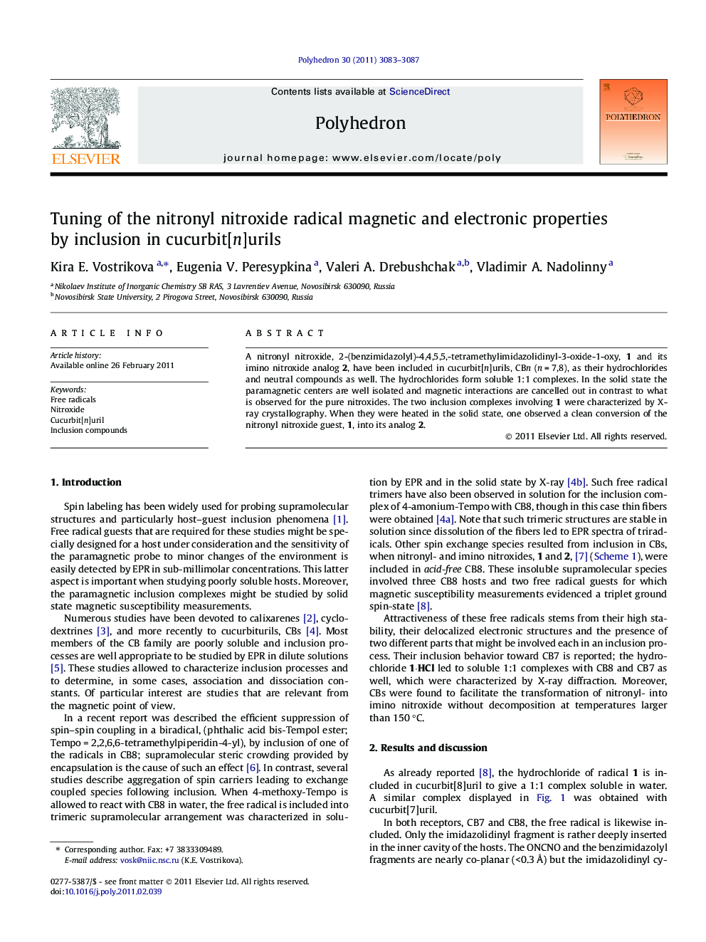 Tuning of the nitronyl nitroxide radical magnetic and electronic properties by inclusion in cucurbit[n]urils