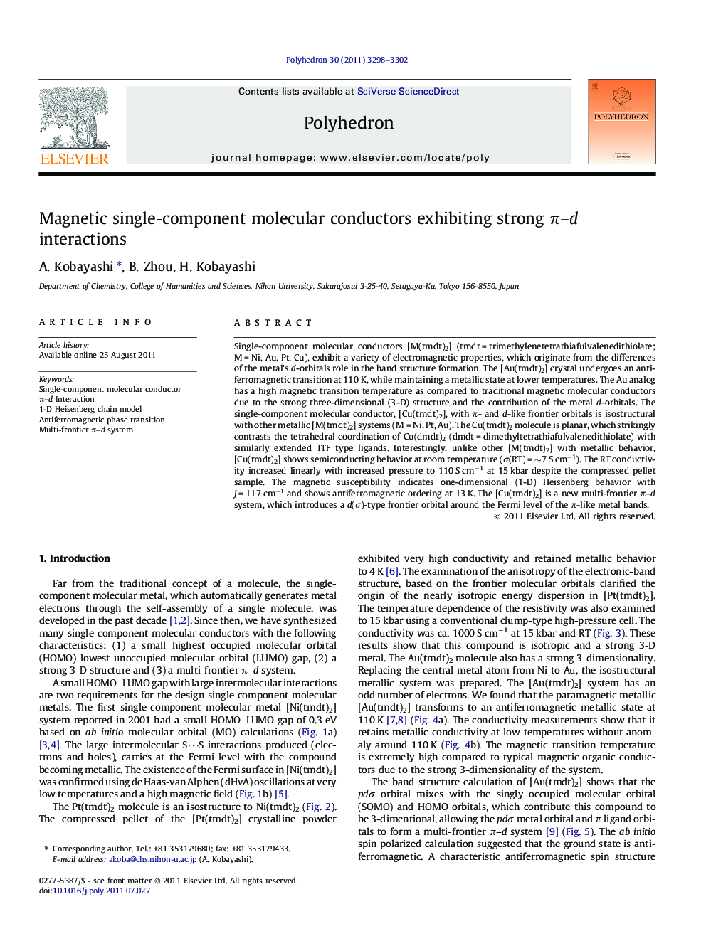 Magnetic single-component molecular conductors exhibiting strong π–d interactions