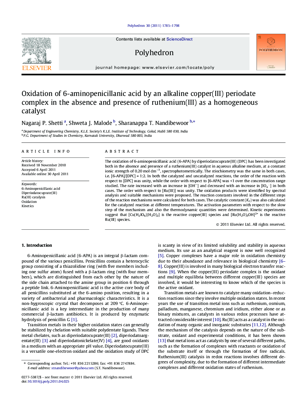 Oxidation of 6-aminopenicillanic acid by an alkaline copper(III) periodate complex in the absence and presence of ruthenium(III) as a homogeneous catalyst