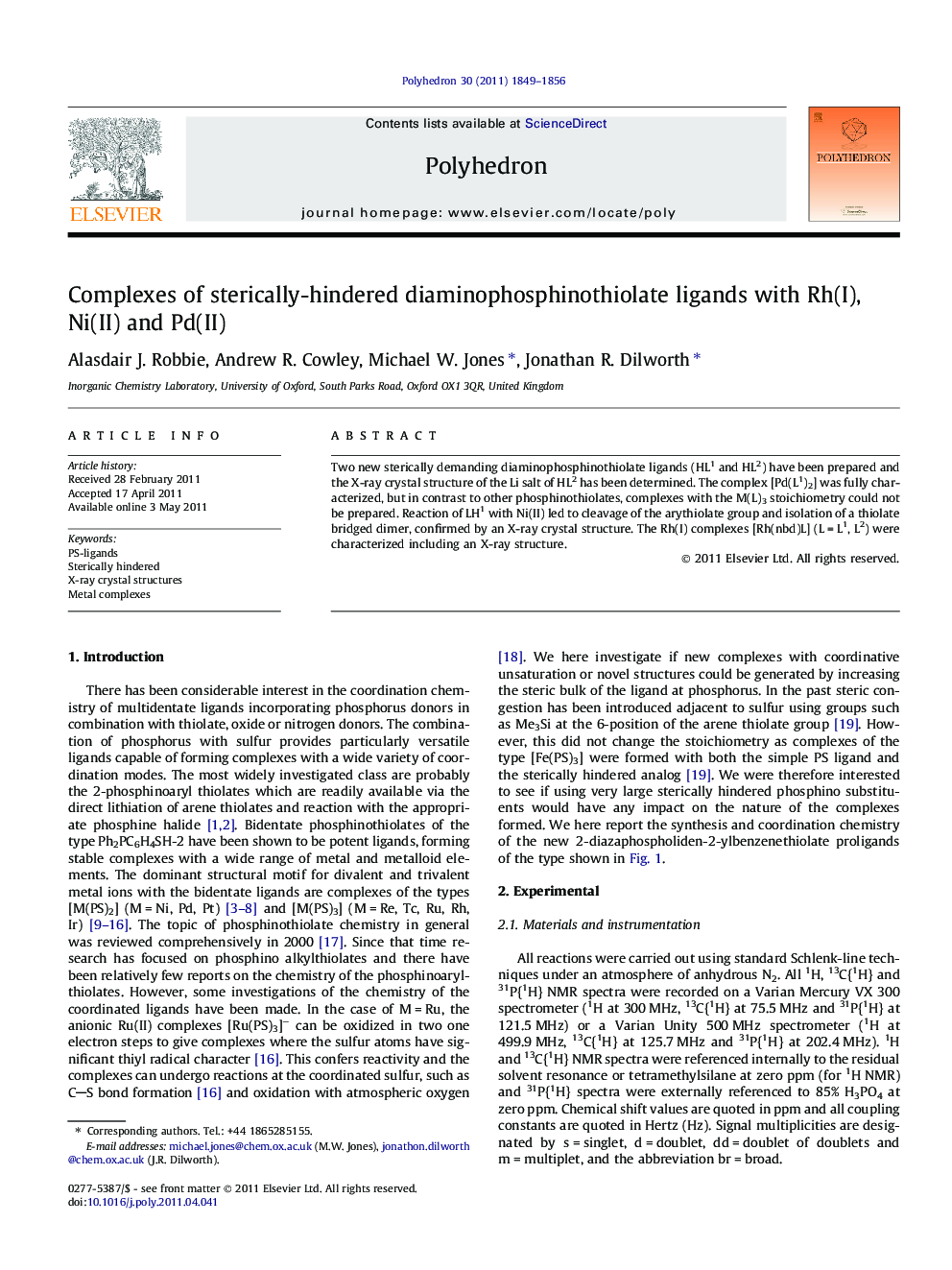 Complexes of sterically-hindered diaminophosphinothiolate ligands with Rh(I), Ni(II) and Pd(II)