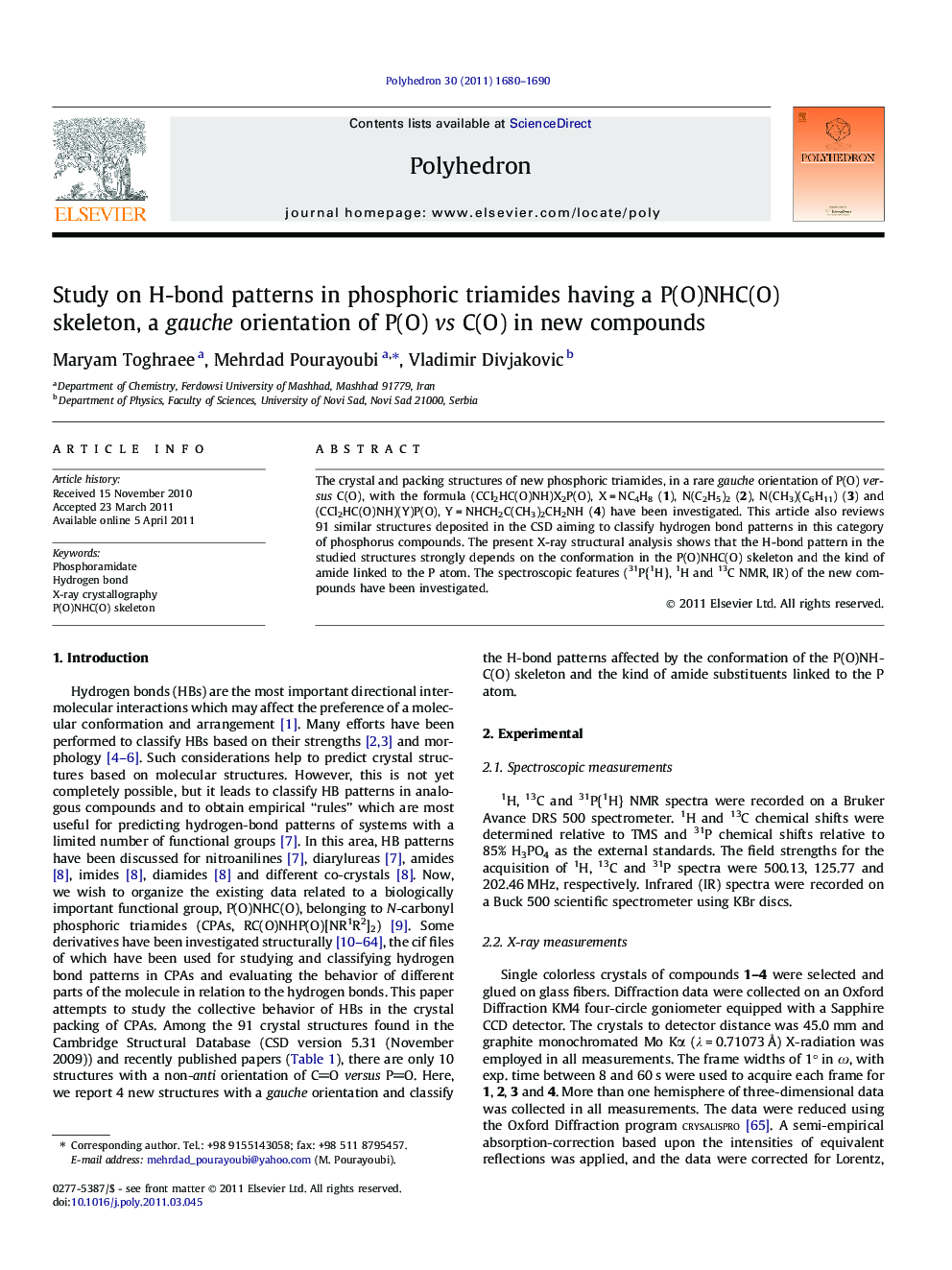 Study on H-bond patterns in phosphoric triamides having a P(O)NHC(O) skeleton, a gauche orientation of P(O) vs C(O) in new compounds