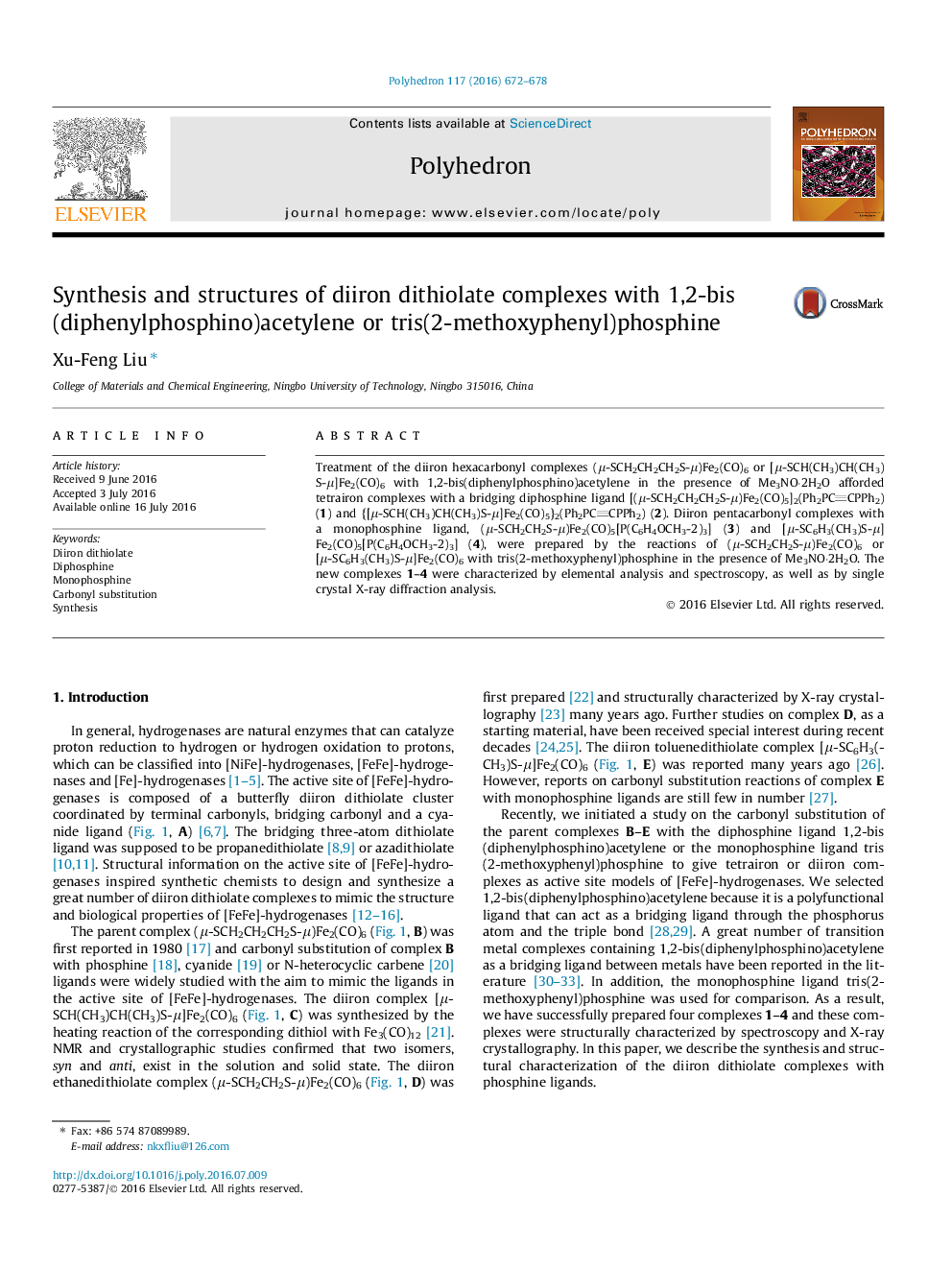 Synthesis and structures of diiron dithiolate complexes with 1,2-bis(diphenylphosphino)acetylene or tris(2-methoxyphenyl)phosphine