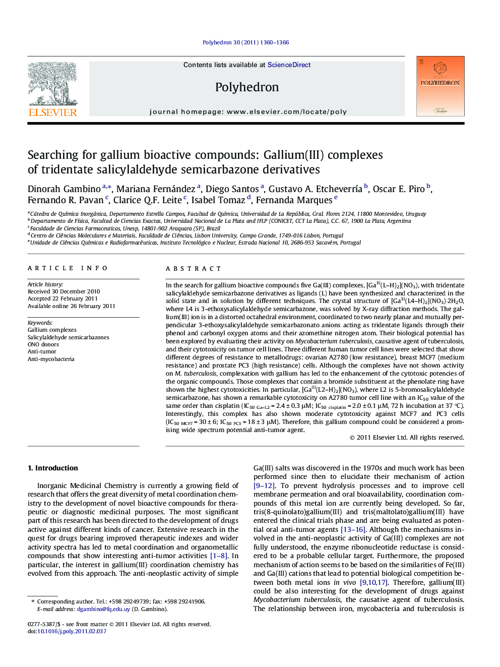 Searching for gallium bioactive compounds: Gallium(III) complexes of tridentate salicylaldehyde semicarbazone derivatives