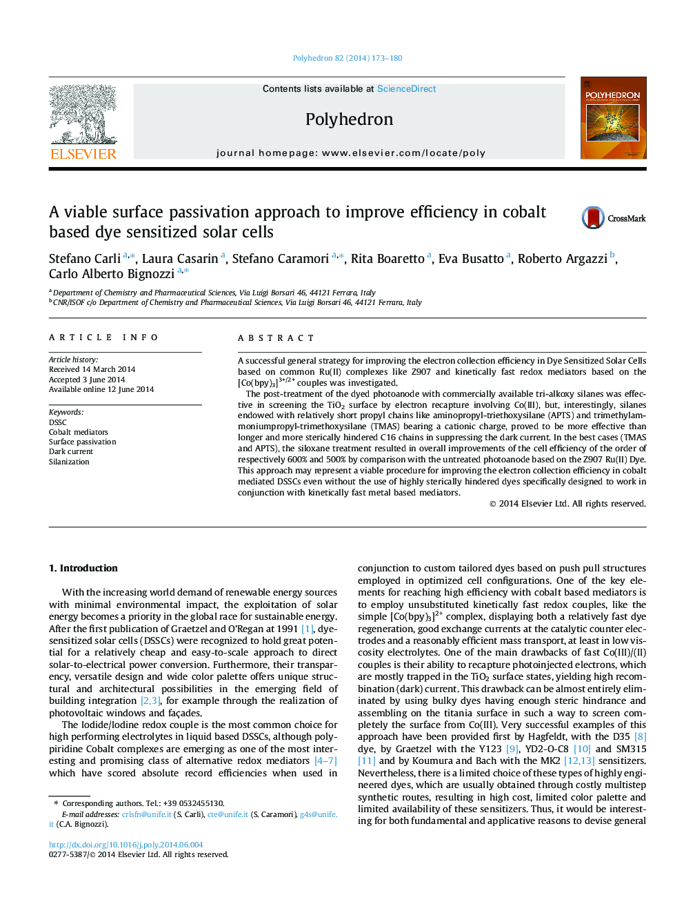 A viable surface passivation approach to improve efficiency in cobalt based dye sensitized solar cells