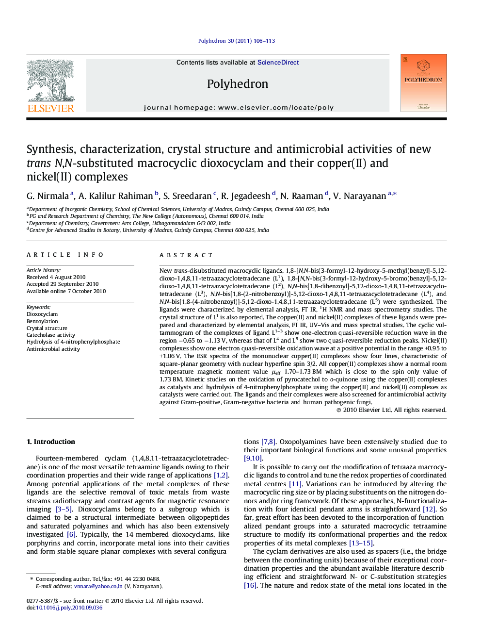 Synthesis, characterization, crystal structure and antimicrobial activities of new transN,N-substituted macrocyclic dioxocyclam and their copper(II) and nickel(II) complexes