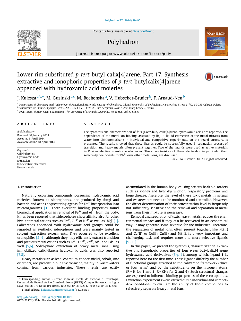 Lower rim substituted p-tert-butyl-calix[4]arene. Part 17. Synthesis, extractive and ionophoric properties of p-tert-butylcalix[4]arene appended with hydroxamic acid moieties