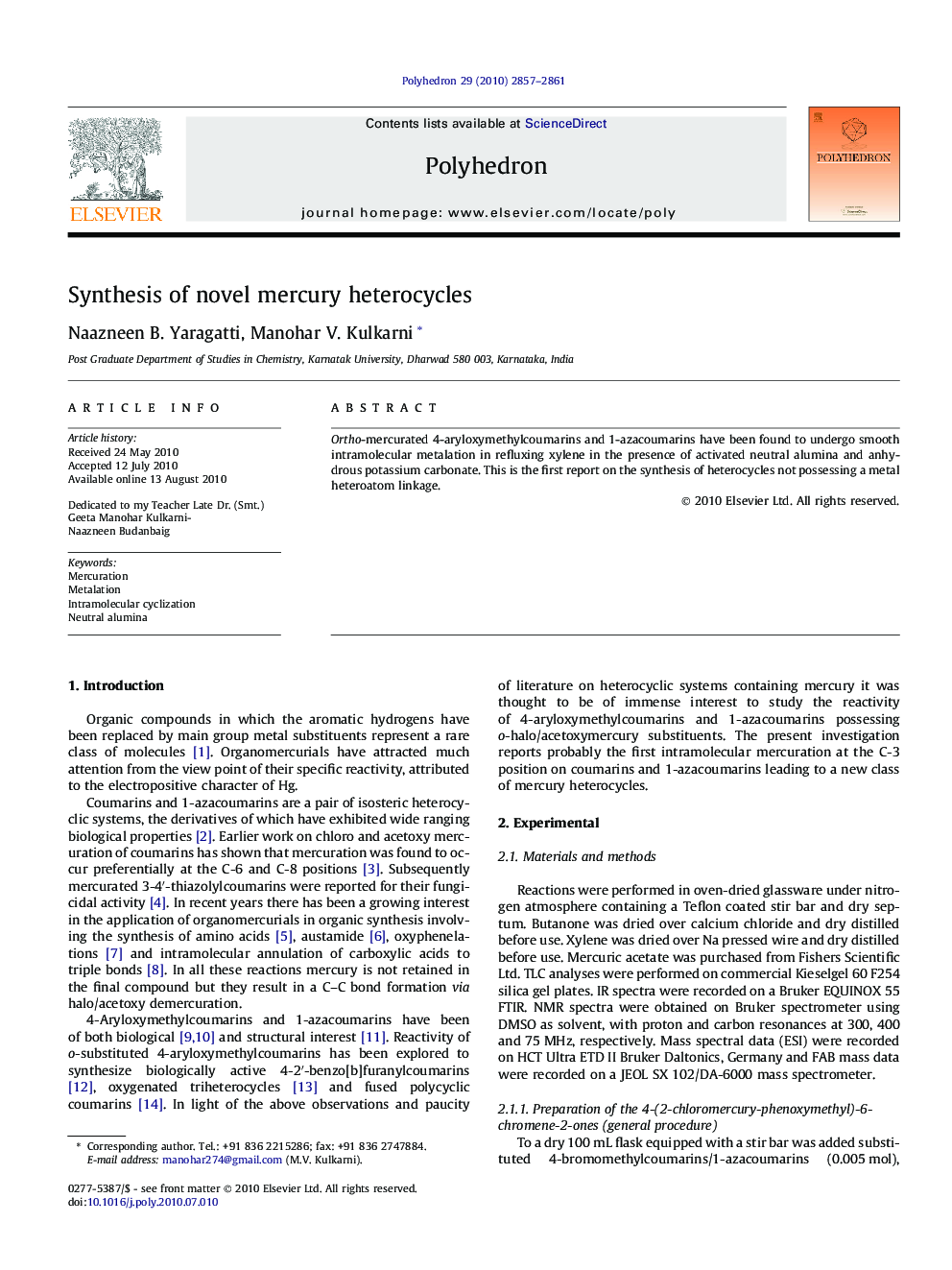 Synthesis of novel mercury heterocycles