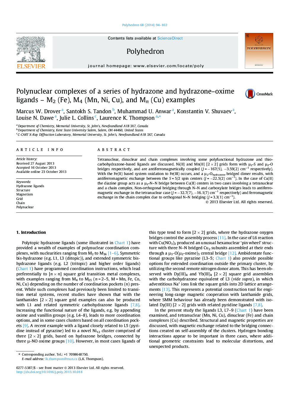 Polynuclear complexes of a series of hydrazone and hydrazone–oxime ligands – M2 (Fe), M4 (Mn, Ni, Cu), and Mn (Cu) examples