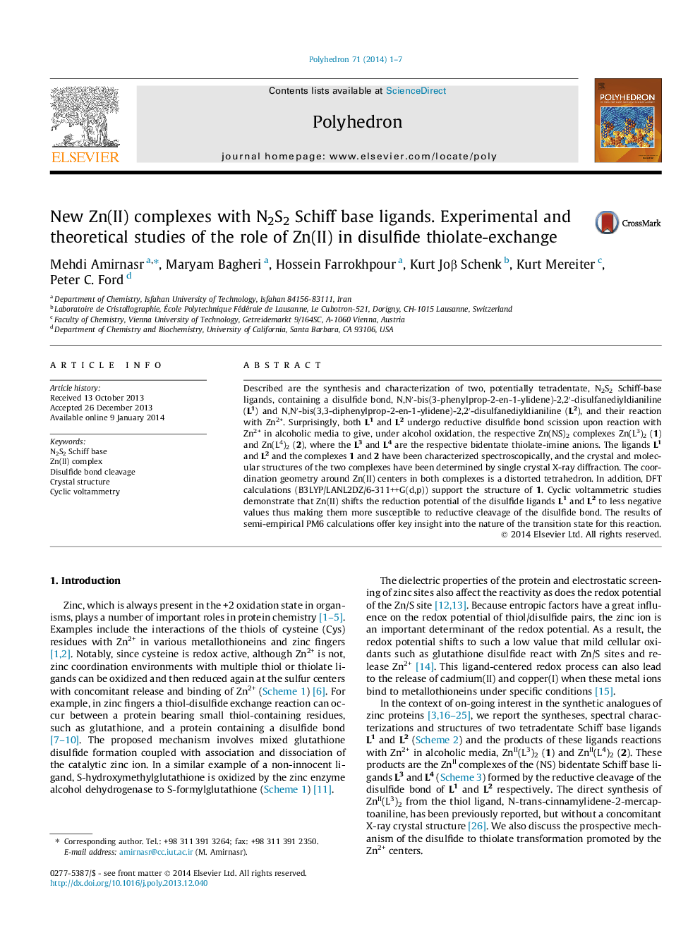 New Zn(II) complexes with N2S2 Schiff base ligands. Experimental and theoretical studies of the role of Zn(II) in disulfide thiolate-exchange