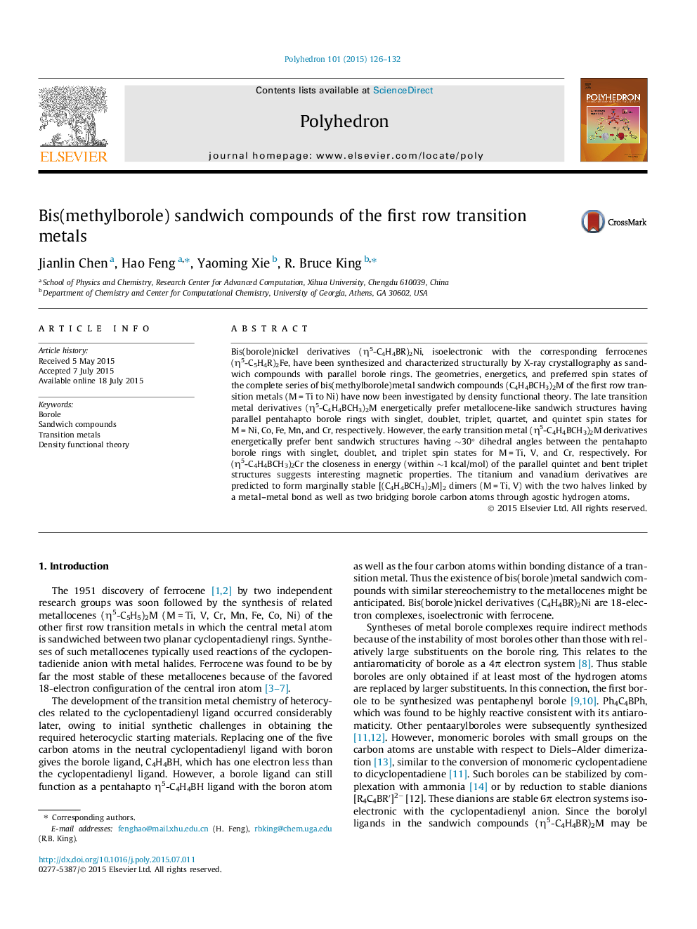 Bis(methylborole) sandwich compounds of the first row transition metals