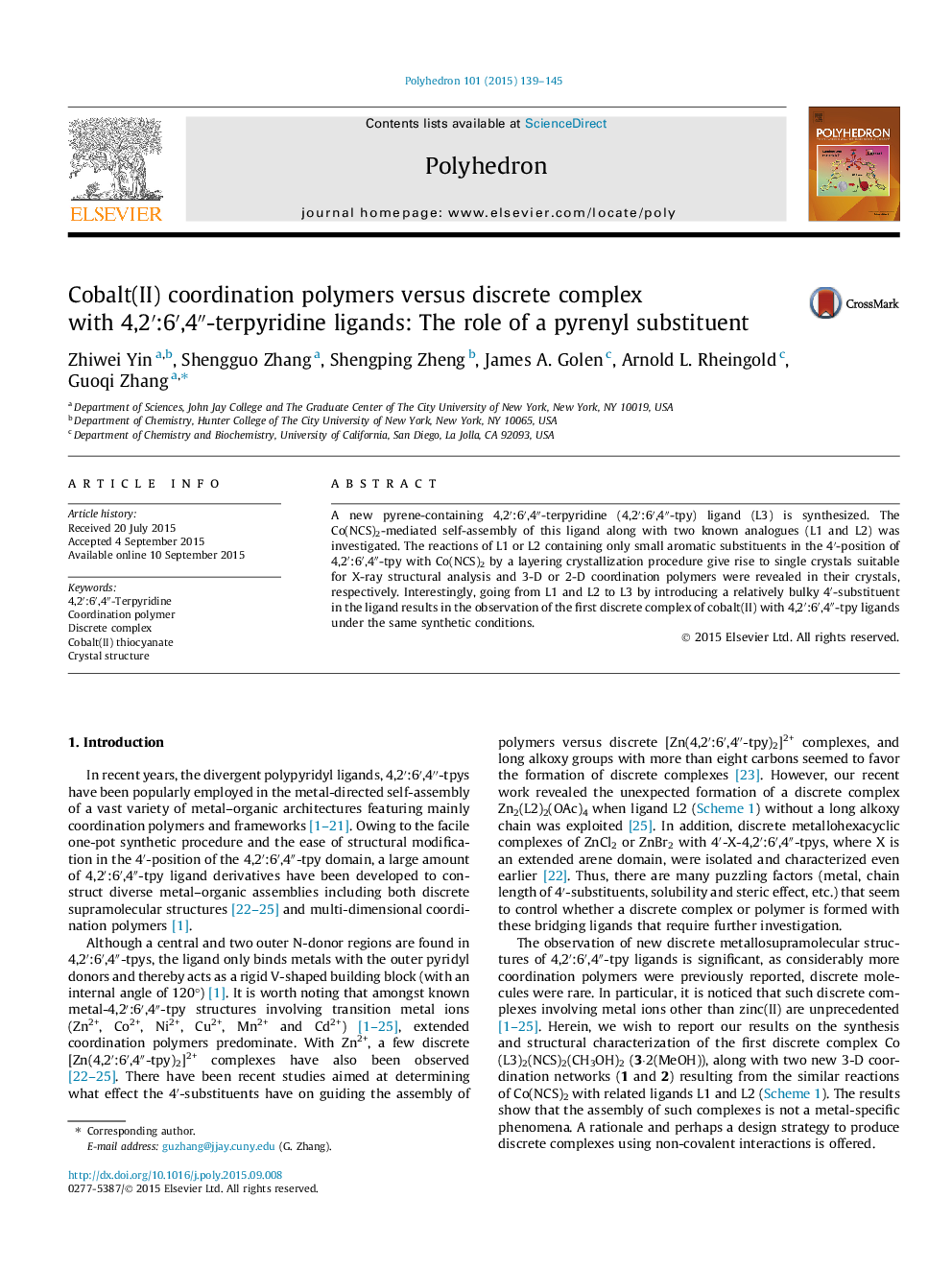 Cobalt(II) coordination polymers versus discrete complex with 4,2′:6′,4″-terpyridine ligands: The role of a pyrenyl substituent