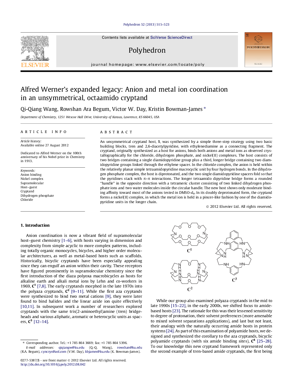 Alfred Werner’s expanded legacy: Anion and metal ion coordination in an unsymmetrical, octaamido cryptand