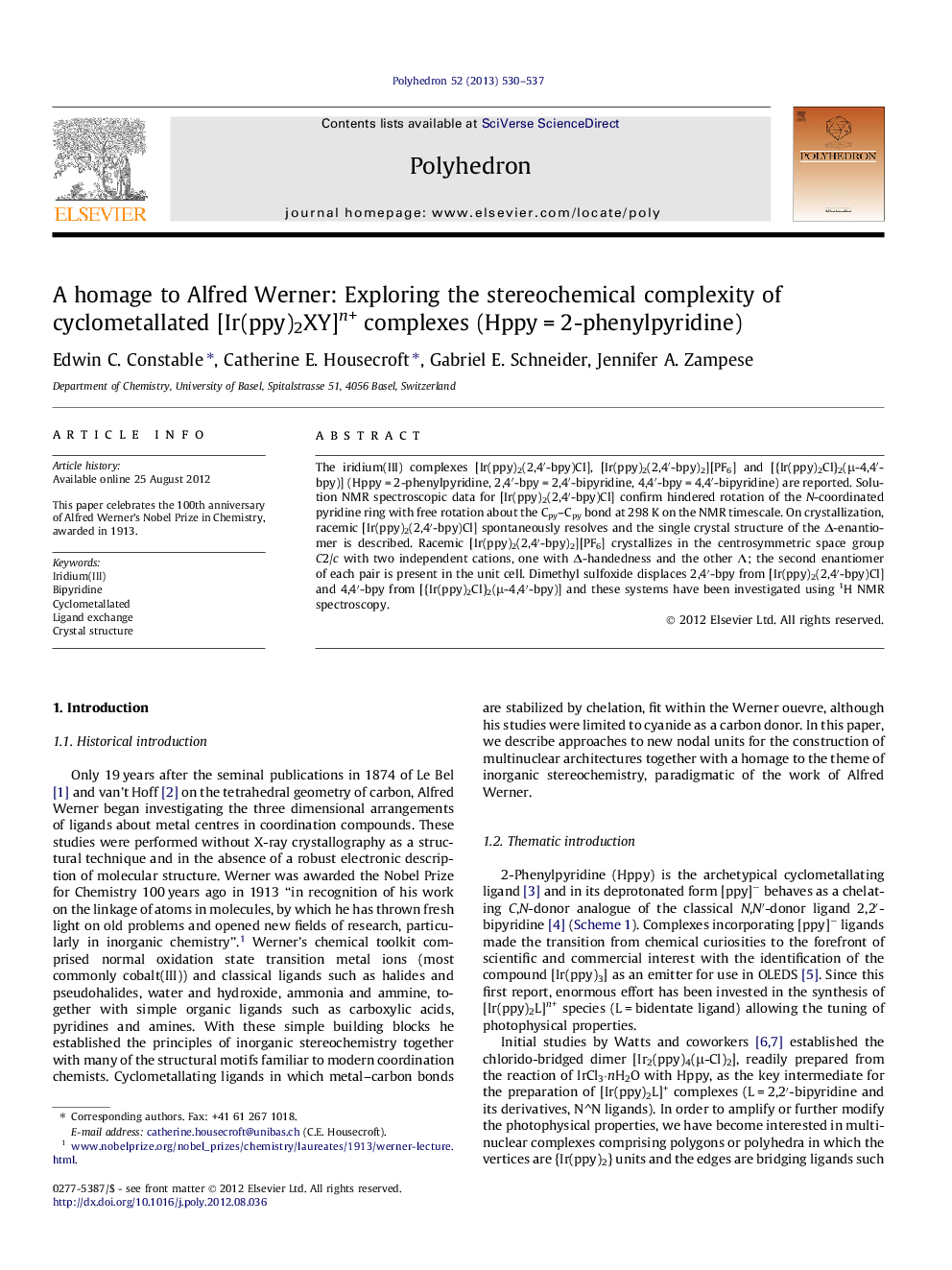 A homage to Alfred Werner: Exploring the stereochemical complexity of cyclometallated [Ir(ppy)2XY]n+ complexes (Hppy = 2-phenylpyridine)