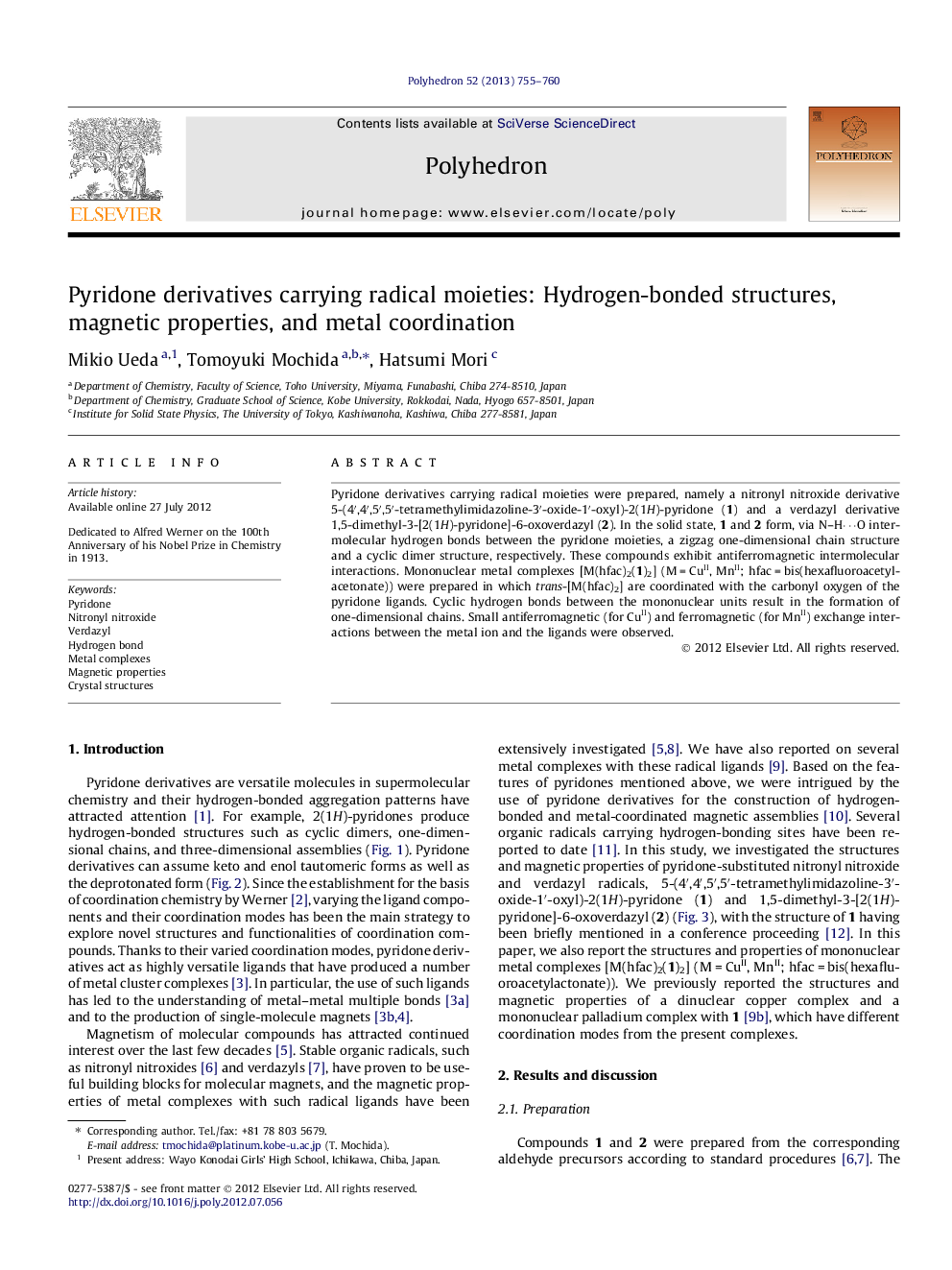 Pyridone derivatives carrying radical moieties: Hydrogen-bonded structures, magnetic properties, and metal coordination