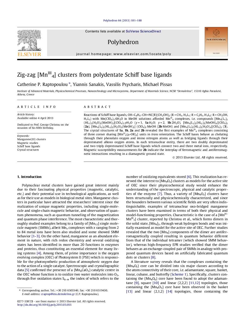 Zig-zag [MnIII4] clusters from polydentate Schiff base ligands