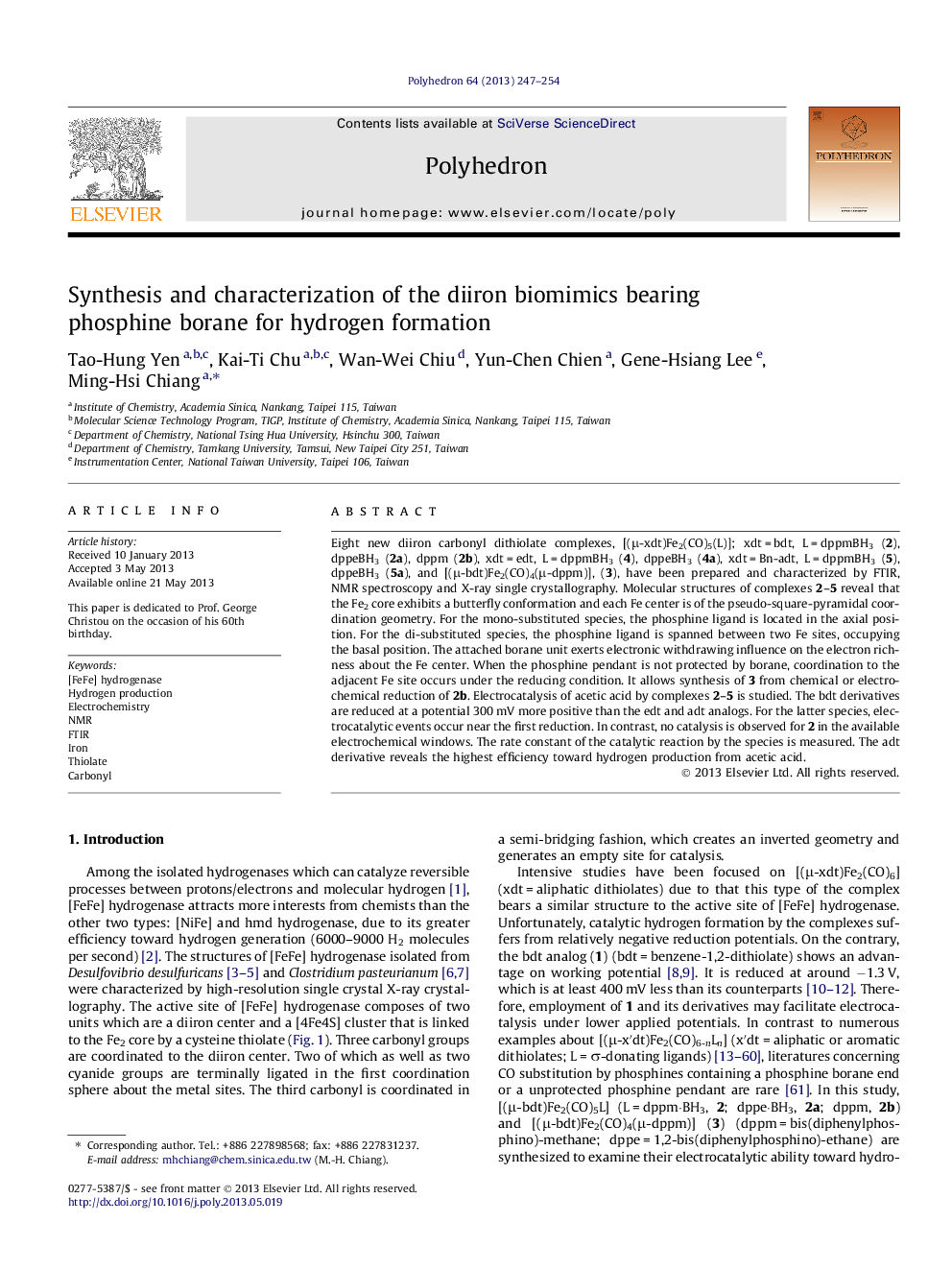 Synthesis and characterization of the diiron biomimics bearing phosphine borane for hydrogen formation