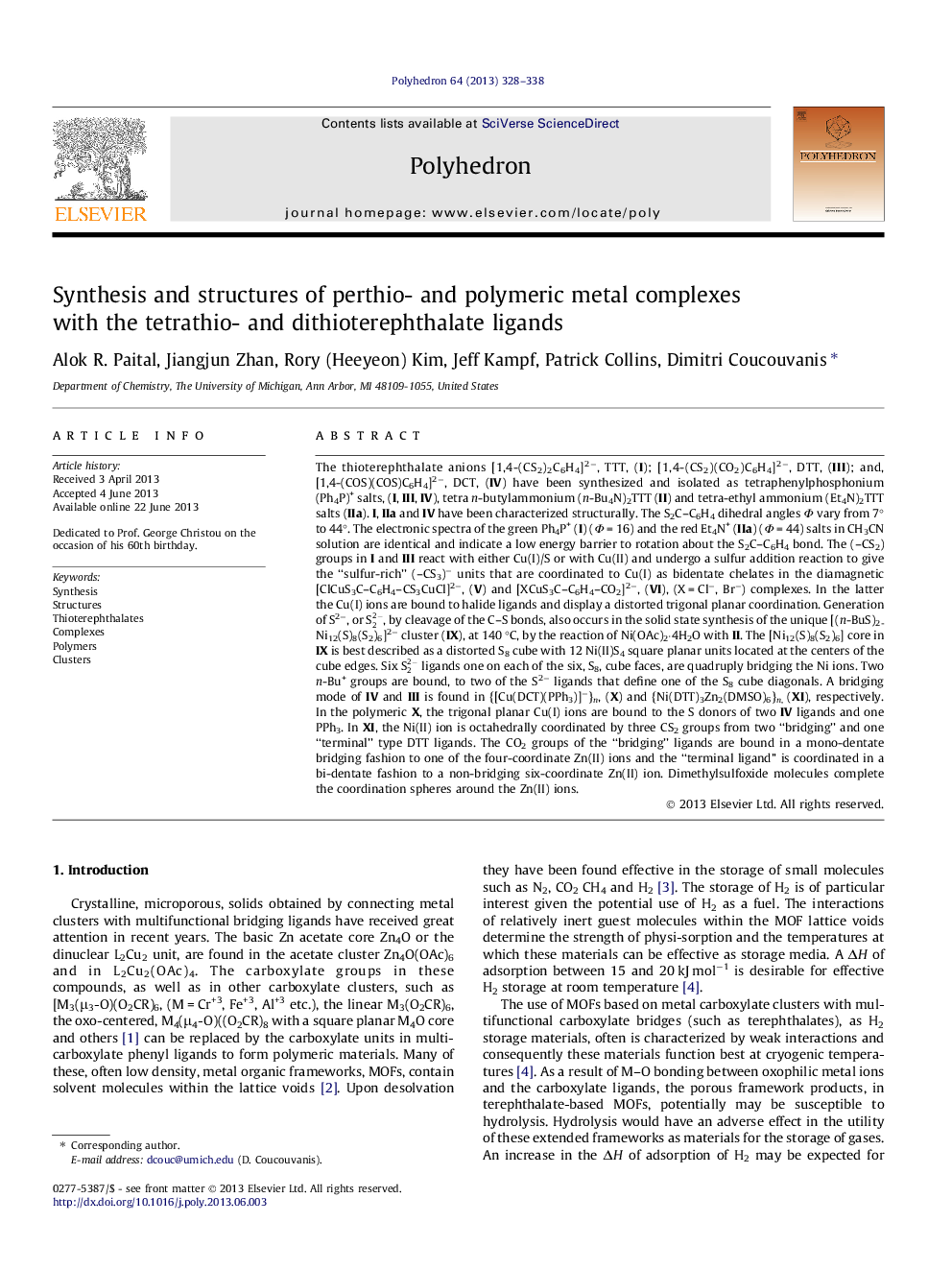 Synthesis and structures of perthio- and polymeric metal complexes with the tetrathio- and dithioterephthalate ligands