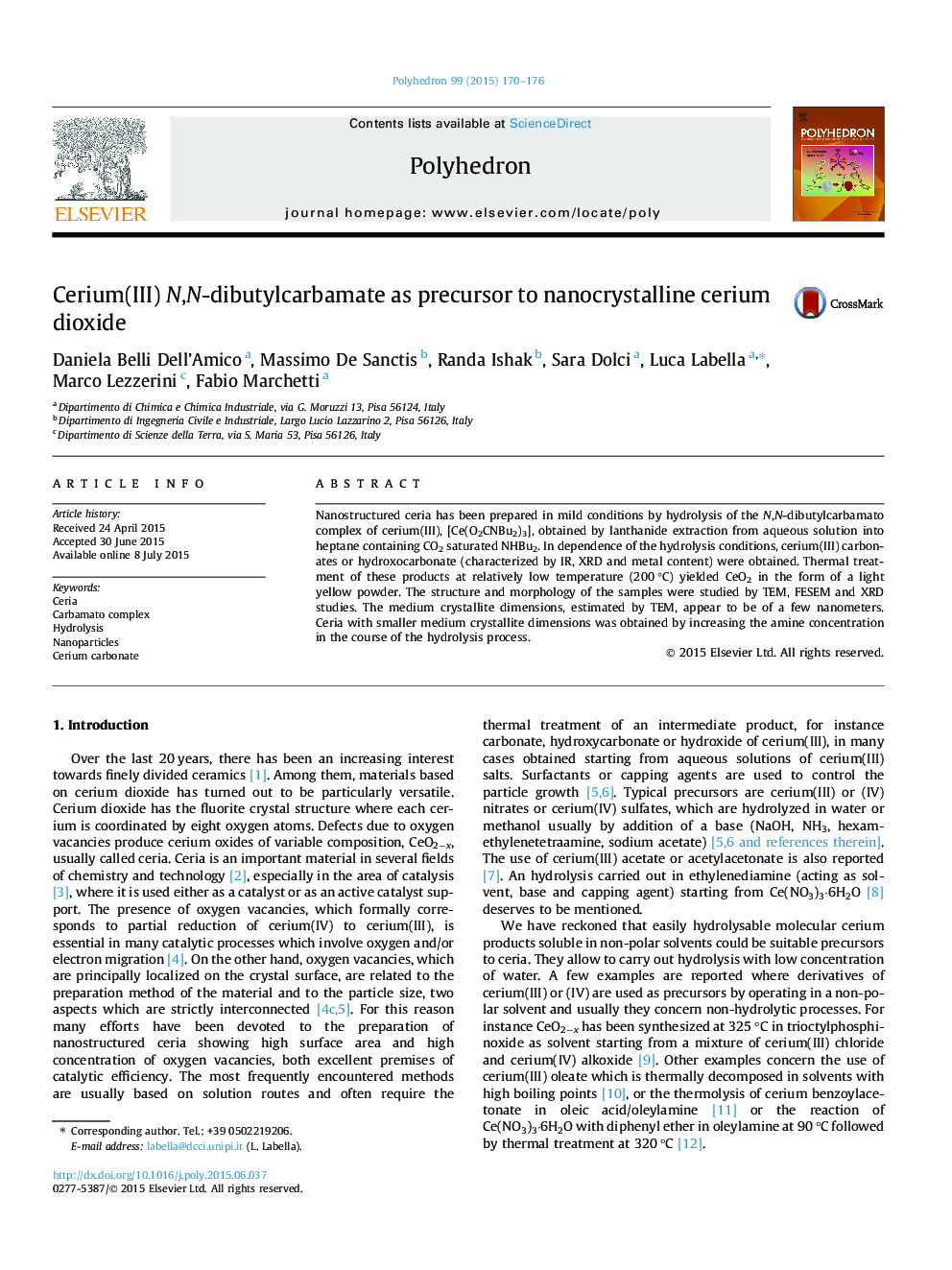 عکس صفحه اول مقاله: Cerium(III) N,N-dibutylcarbamate as precursor to nanocrystalline cerium dioxide Cerium(III) N,N-dibutylcarbamate as precursor to nanocrystalline cerium dioxide