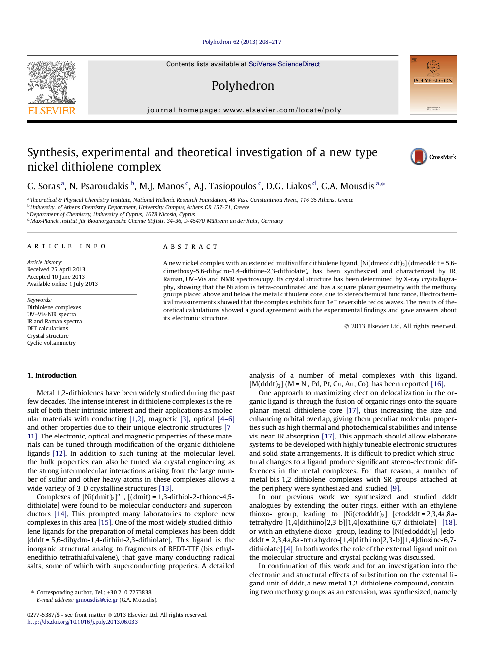 Synthesis, experimental and theoretical investigation of a new type nickel dithiolene complex