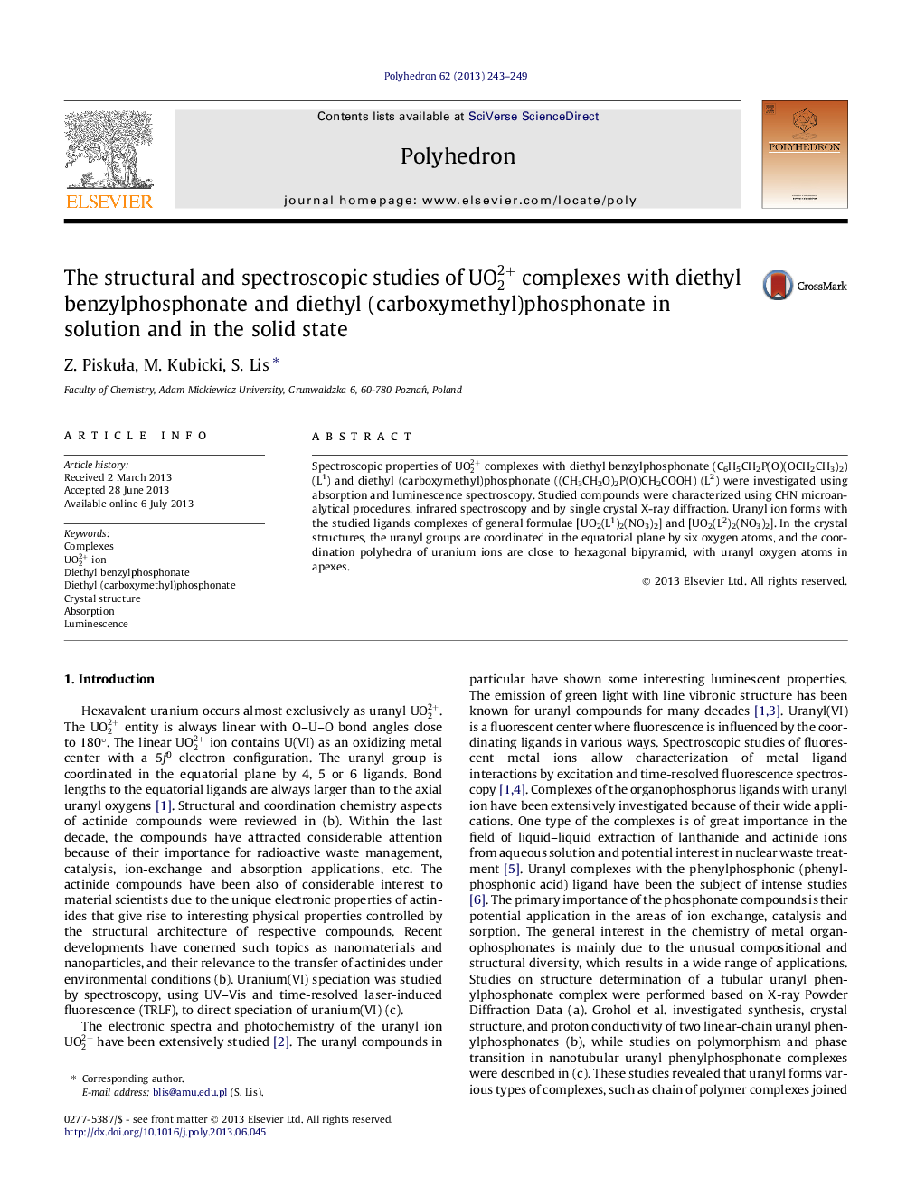 The structural and spectroscopic studies of UO22+ complexes with diethyl benzylphosphonate and diethyl (carboxymethyl)phosphonate in solution and in the solid state