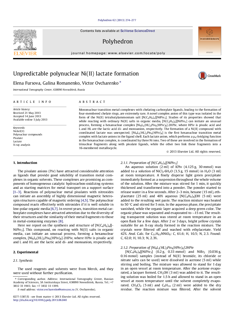 Unpredictable polynuclear Ni(II) lactate formation