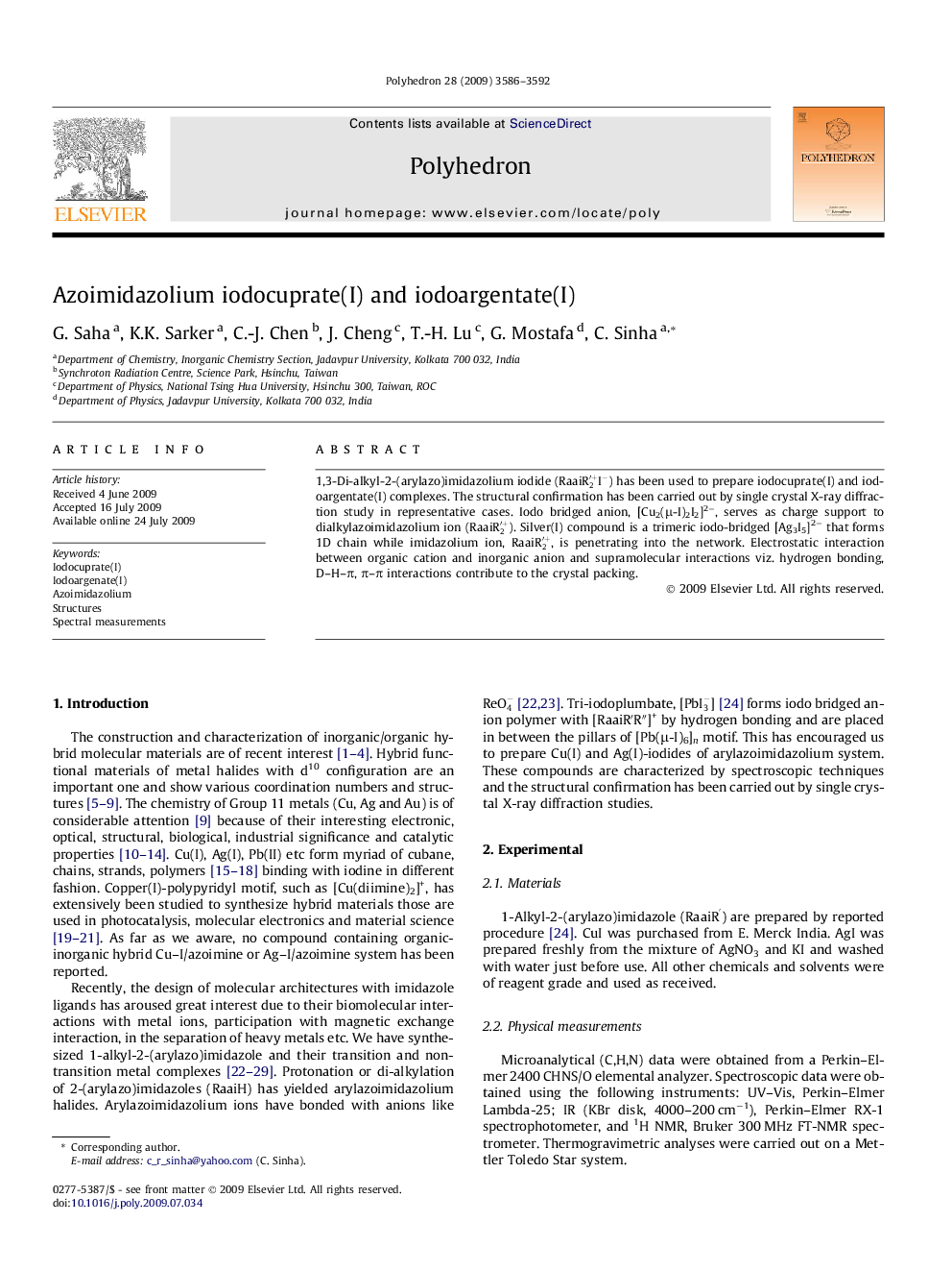 Azoimidazolium iodocuprate(I) and iodoargentate(I)