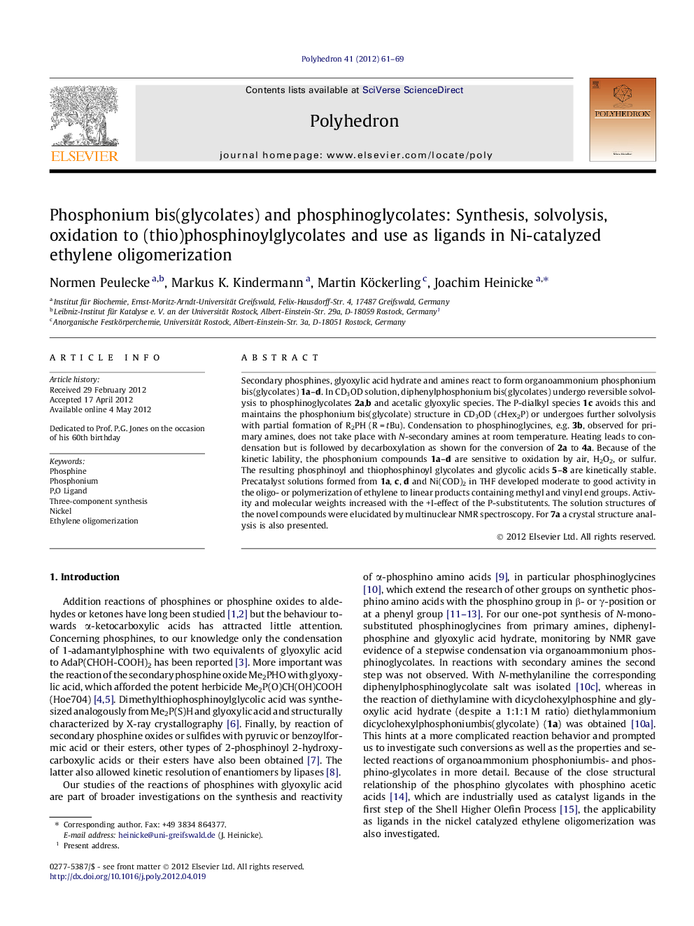 Phosphonium bis(glycolates) and phosphinoglycolates: Synthesis, solvolysis, oxidation to (thio)phosphinoylglycolates and use as ligands in Ni-catalyzed ethylene oligomerization