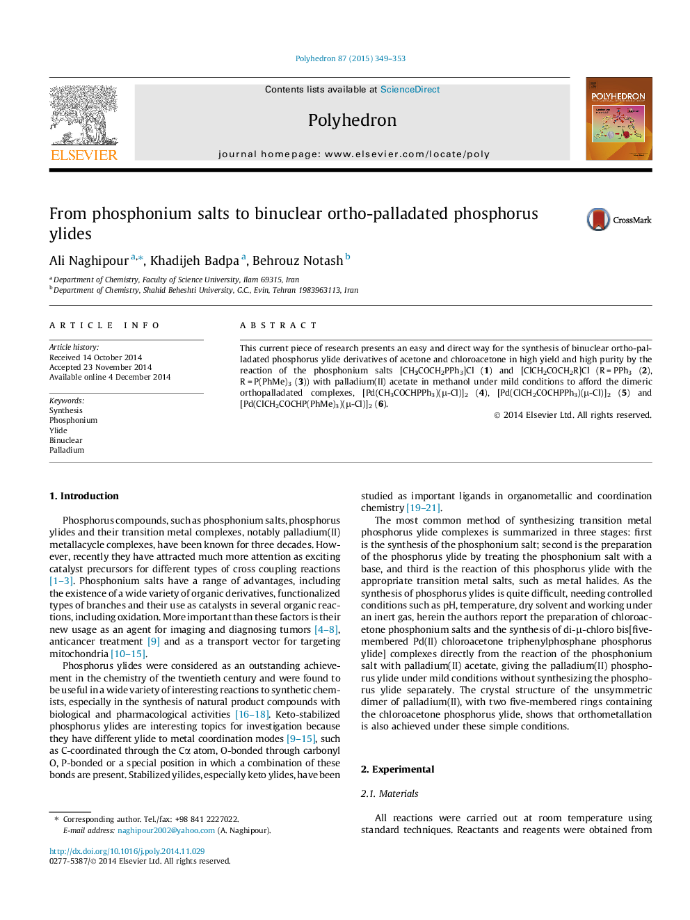 From phosphonium salts to binuclear ortho-palladated phosphorus ylides