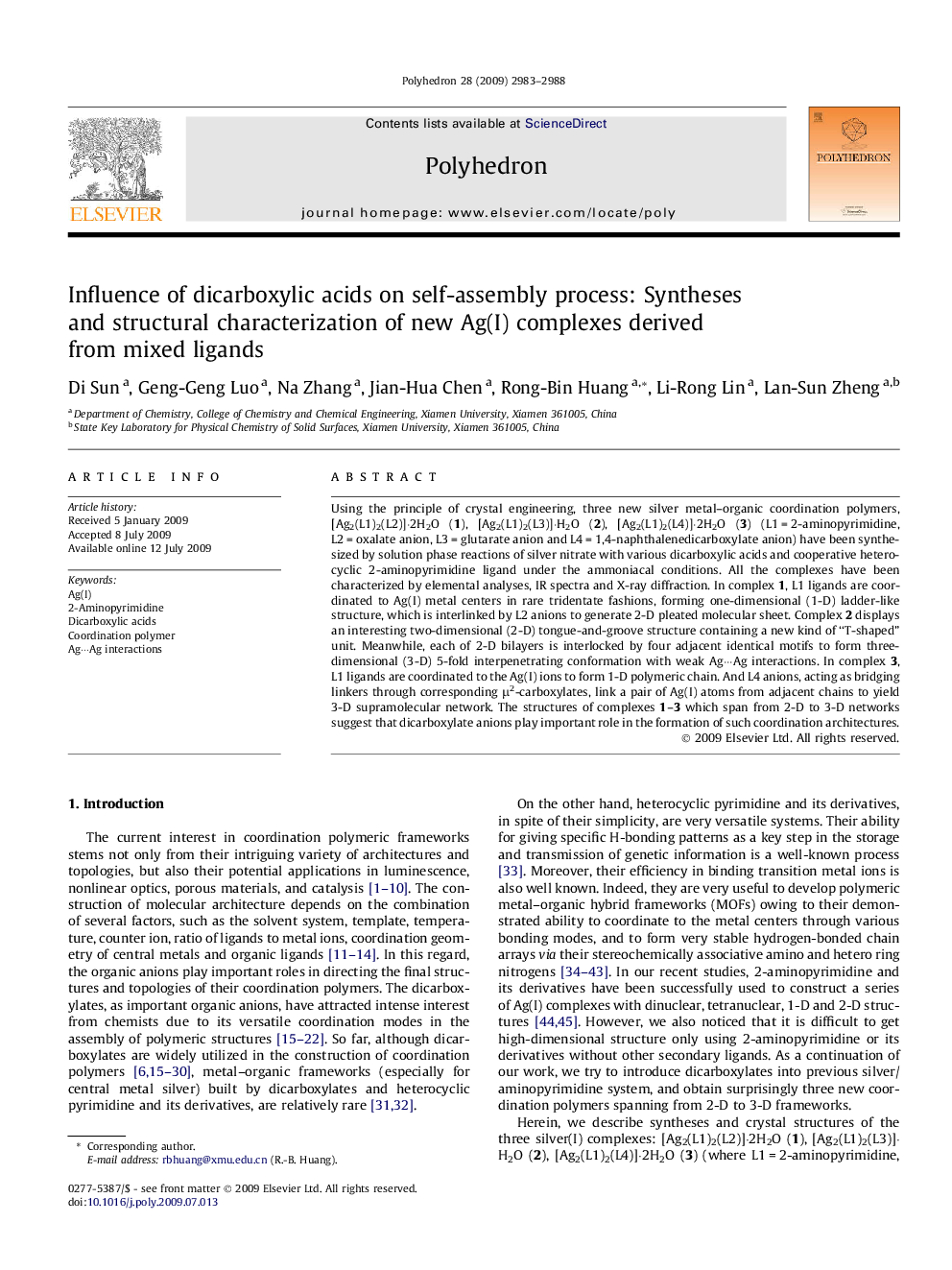 Influence of dicarboxylic acids on self-assembly process: Syntheses and structural characterization of new Ag(I) complexes derived from mixed ligands