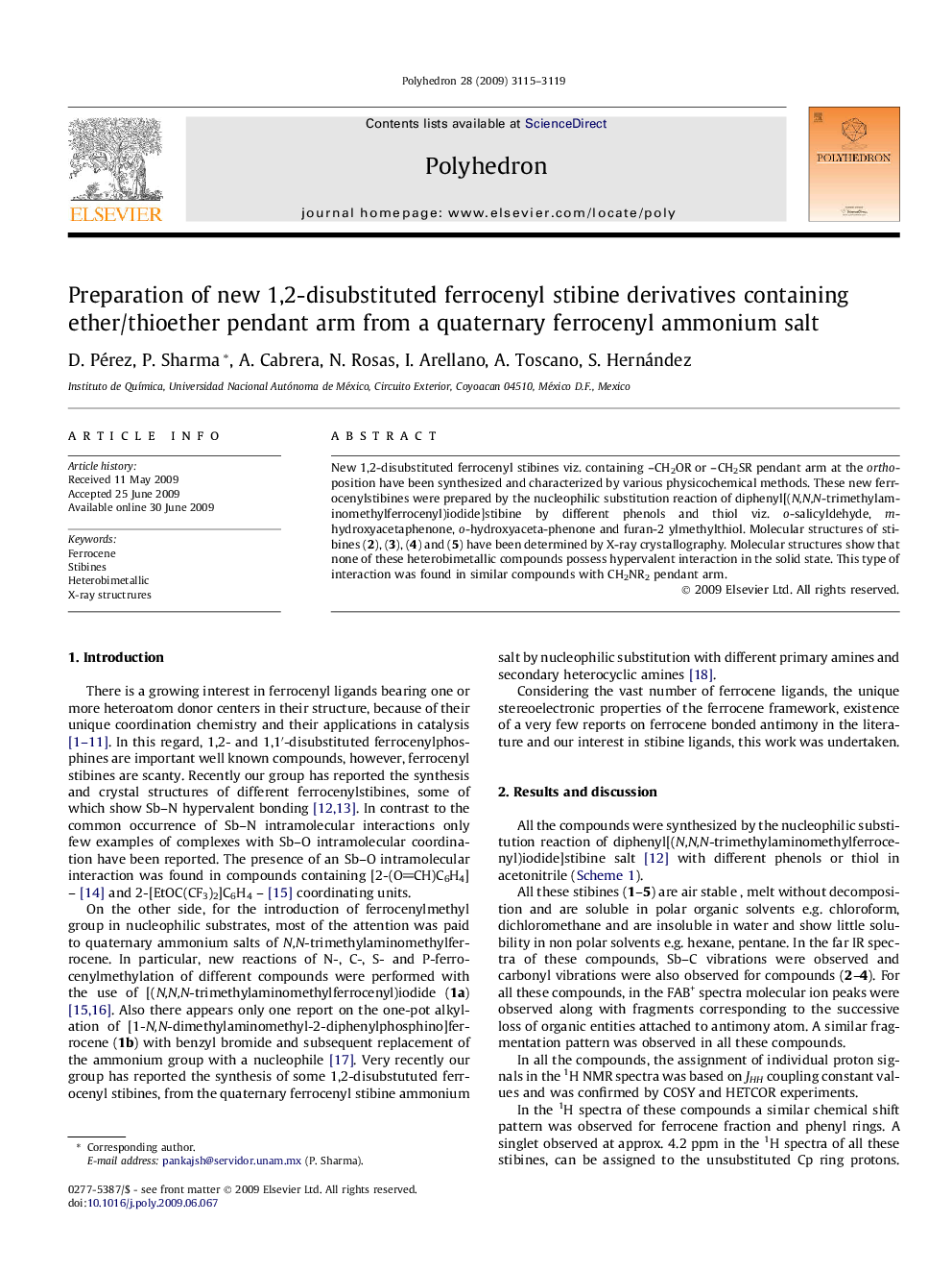 Preparation of new 1,2-disubstituted ferrocenyl stibine derivatives containing ether/thioether pendant arm from a quaternary ferrocenyl ammonium salt