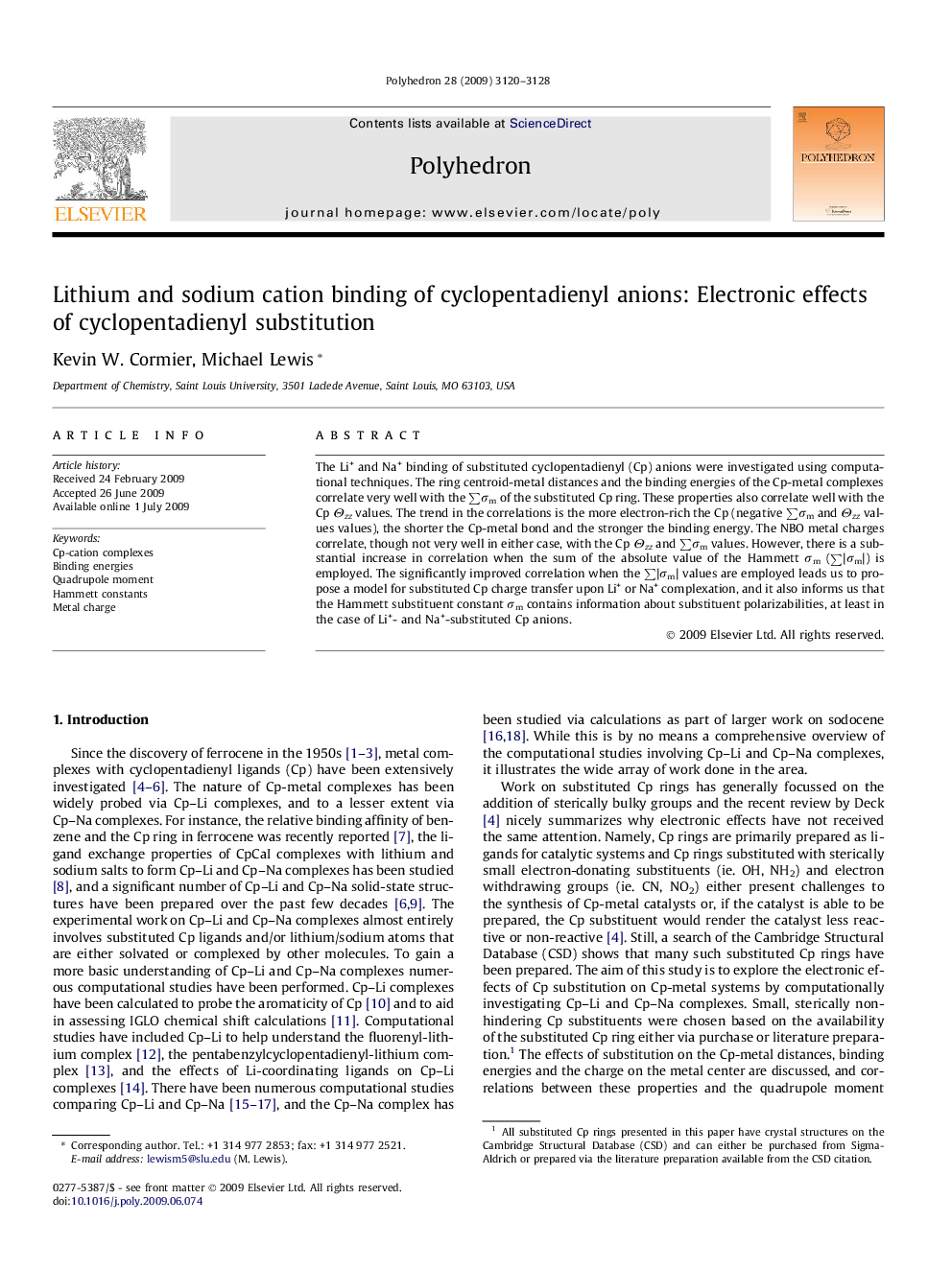 Lithium and sodium cation binding of cyclopentadienyl anions: Electronic effects of cyclopentadienyl substitution