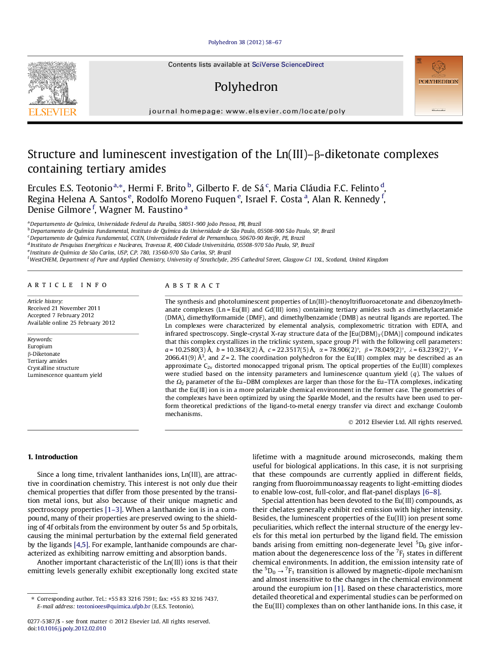 Structure and luminescent investigation of the Ln(III)–β-diketonate complexes containing tertiary amides