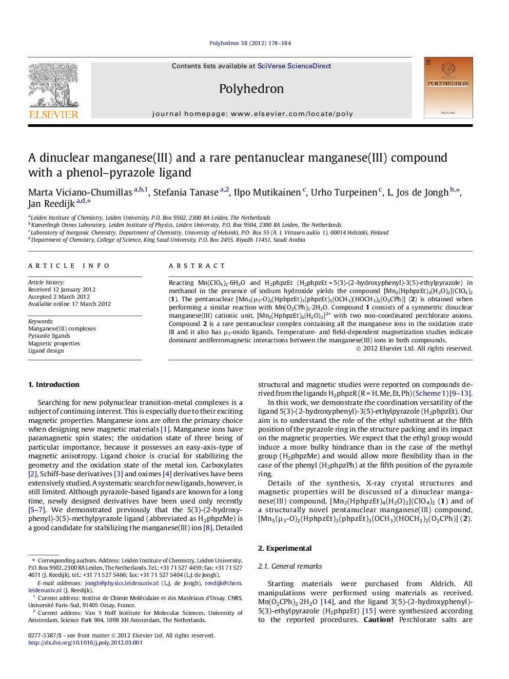 A dinuclear manganese(III) and a rare pentanuclear manganese(III) compound with a phenol–pyrazole ligand